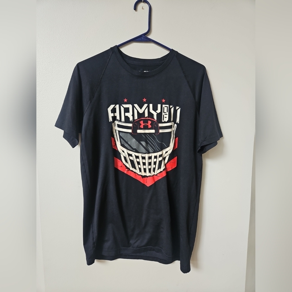 Men's Sz Small Under Armour Footbal Army of 11  Black T-Shirt Heatgear Loose